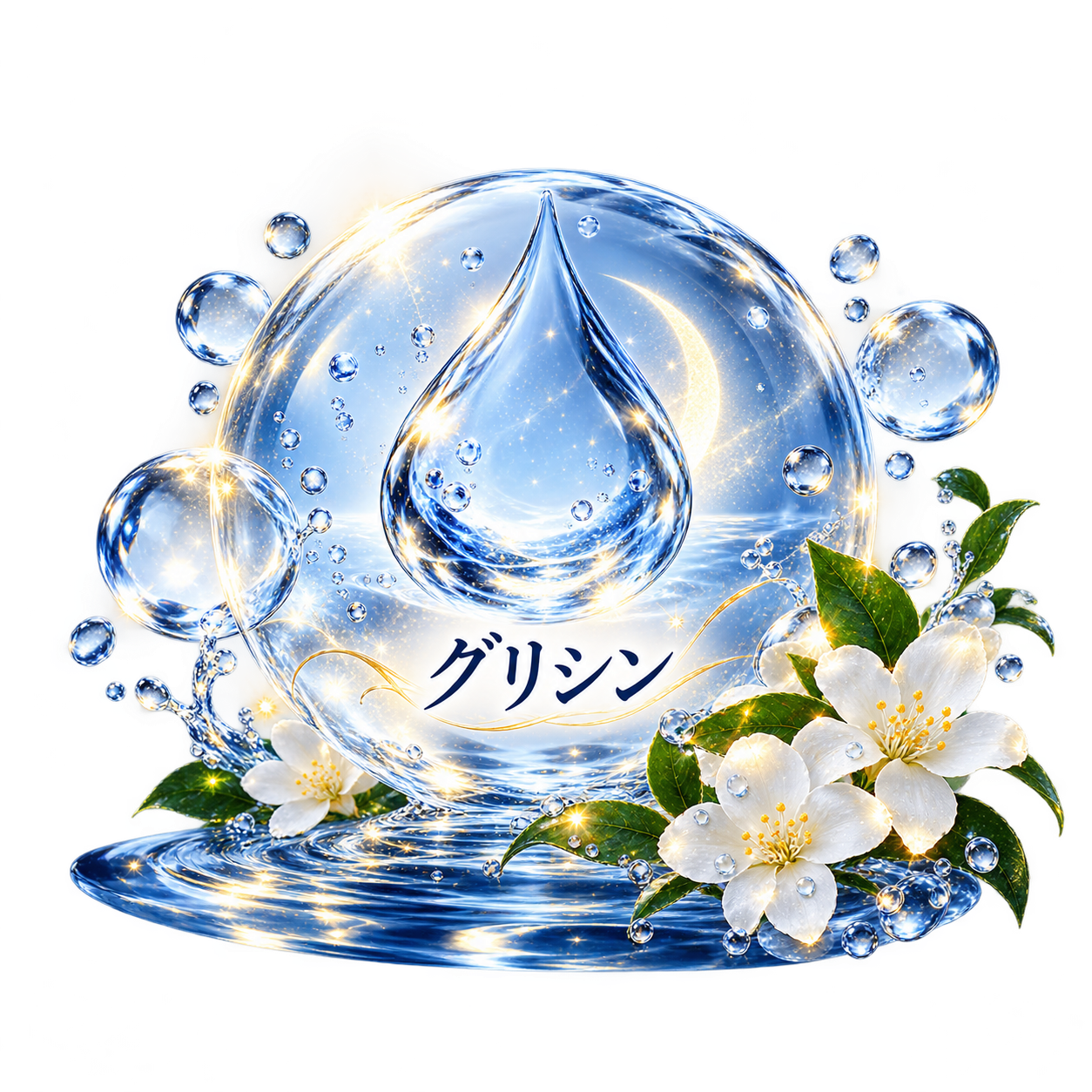 グリシンを表す水滴と花のイラスト